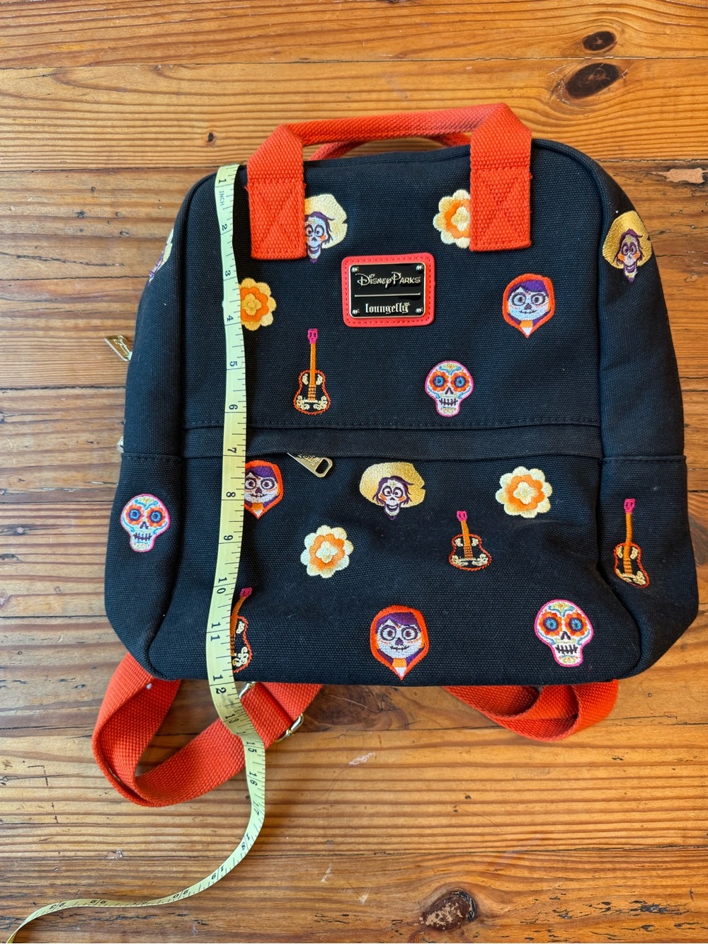 Disney Black Kids Backpack with Orange Handles and Red Strap Accents